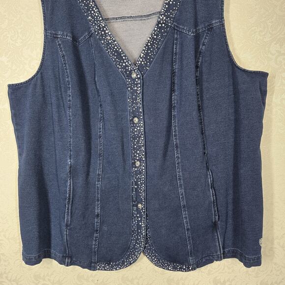 Dream Jeannes by Quaker Factory Vest 3X Blue Rhinestone Embellished Bling Boho - Picture 3 of 11